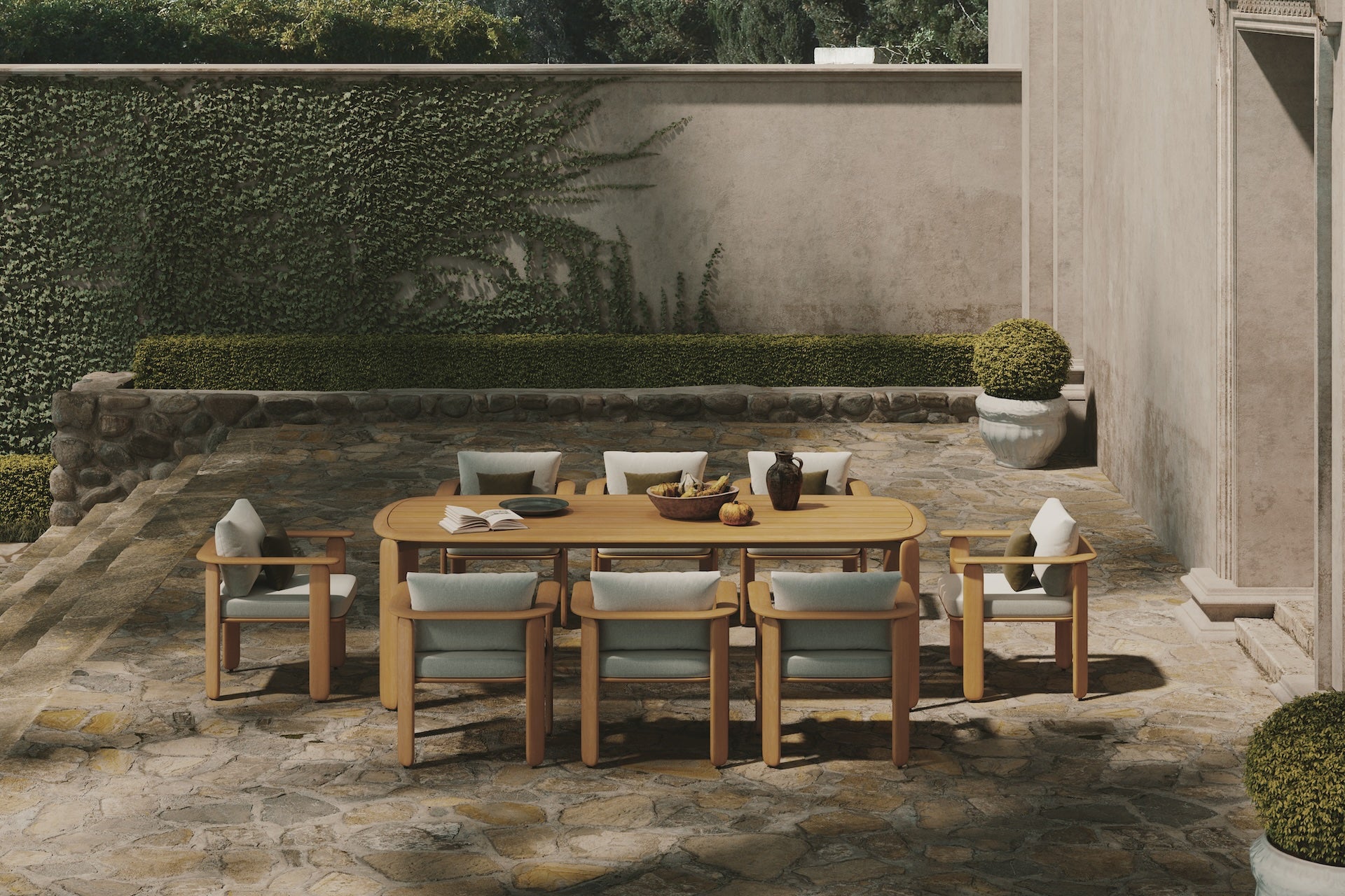 N4 dining table set in medium teak life style image