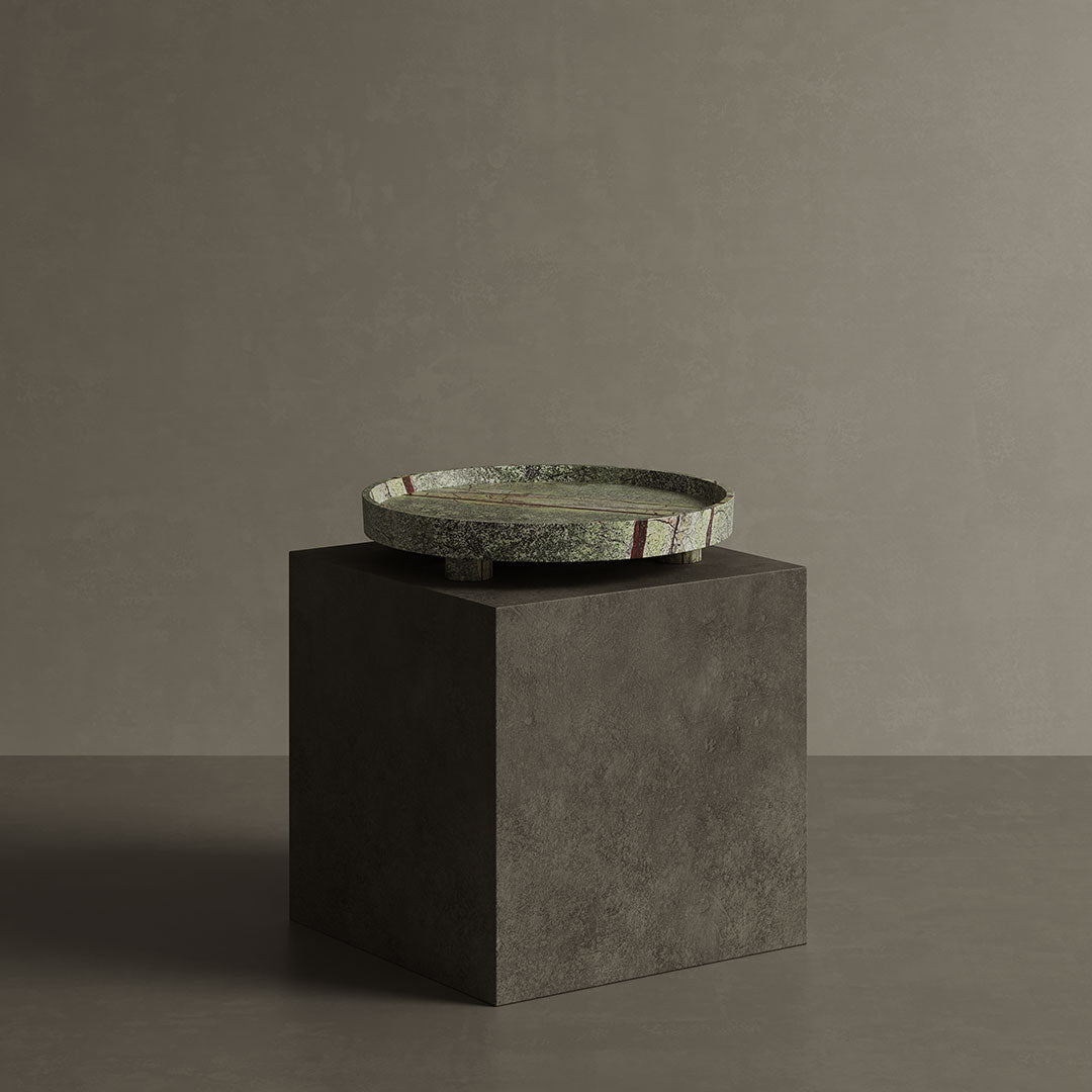 Caselle forest green marble tray on pedestal