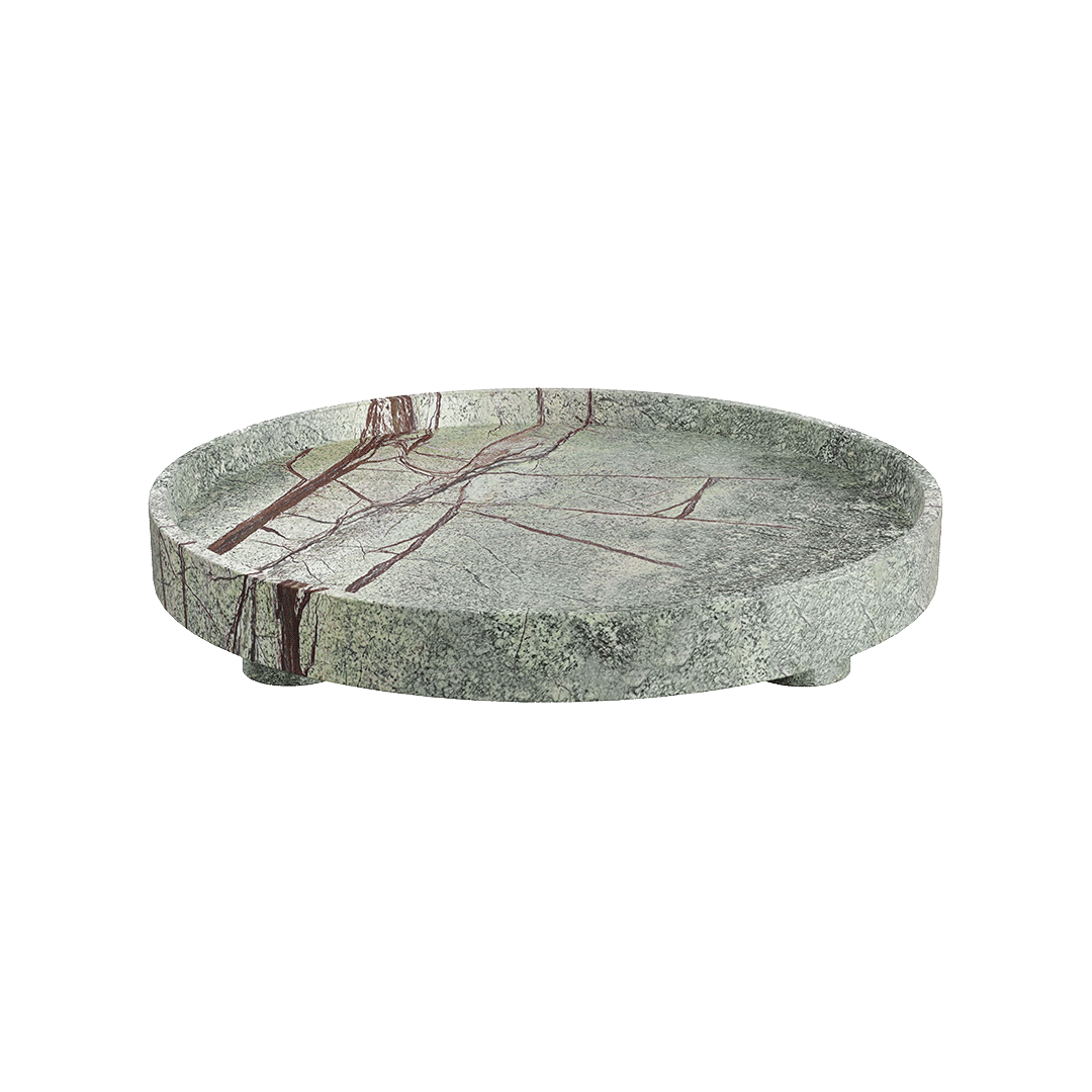 Caselle 45cm forest green marble round tray with feet