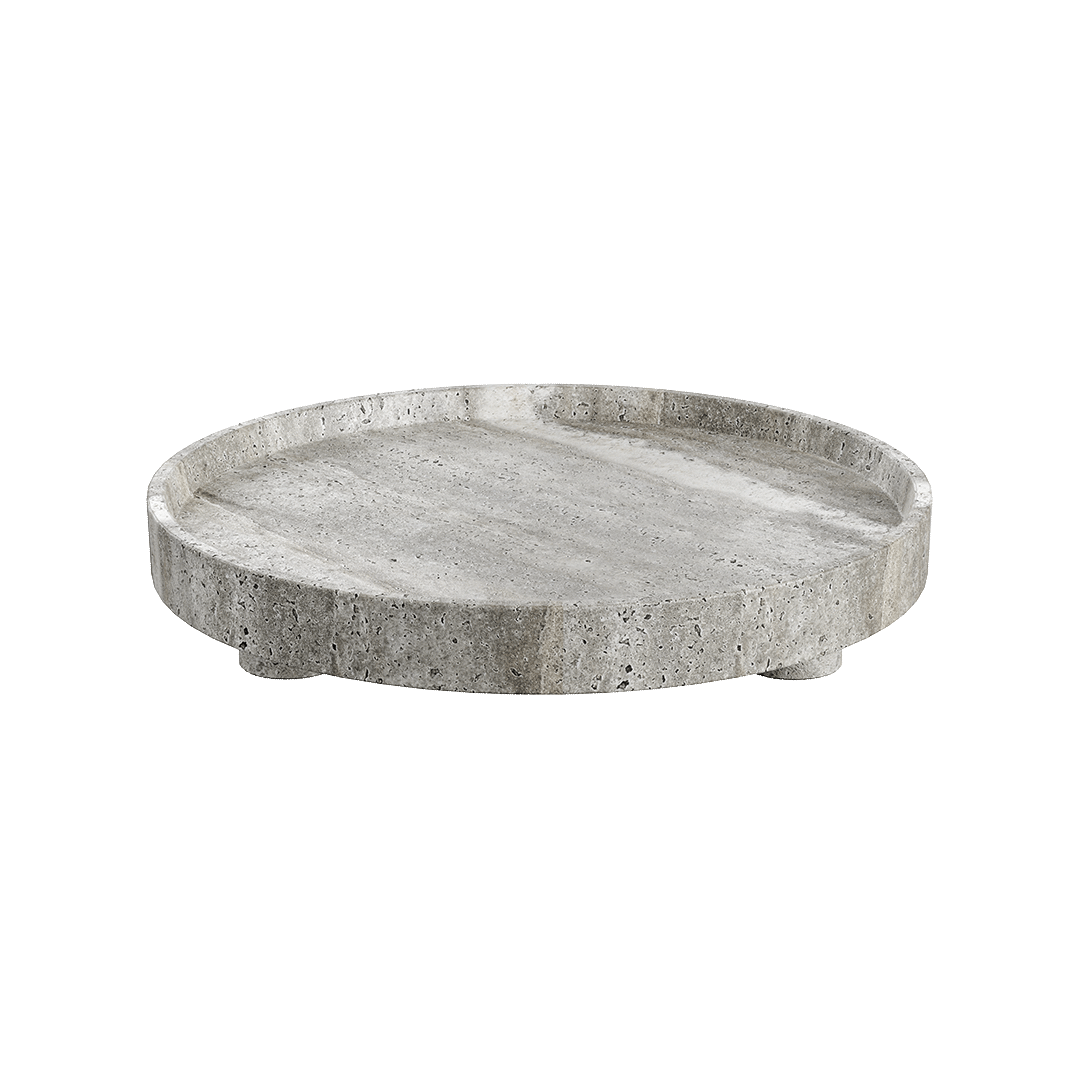 Caselle 45cm grey travertine round tray with feet