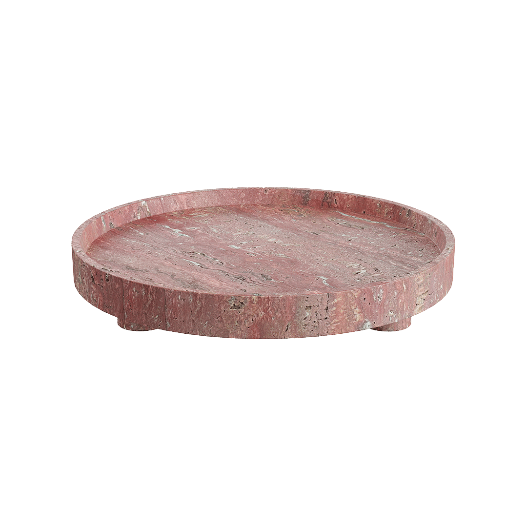 Caselle 45cm red travertine round tray with feet