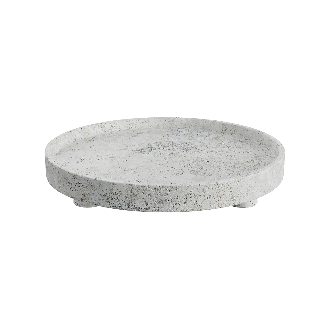 Caselle 45cm white travertine round tray with feet