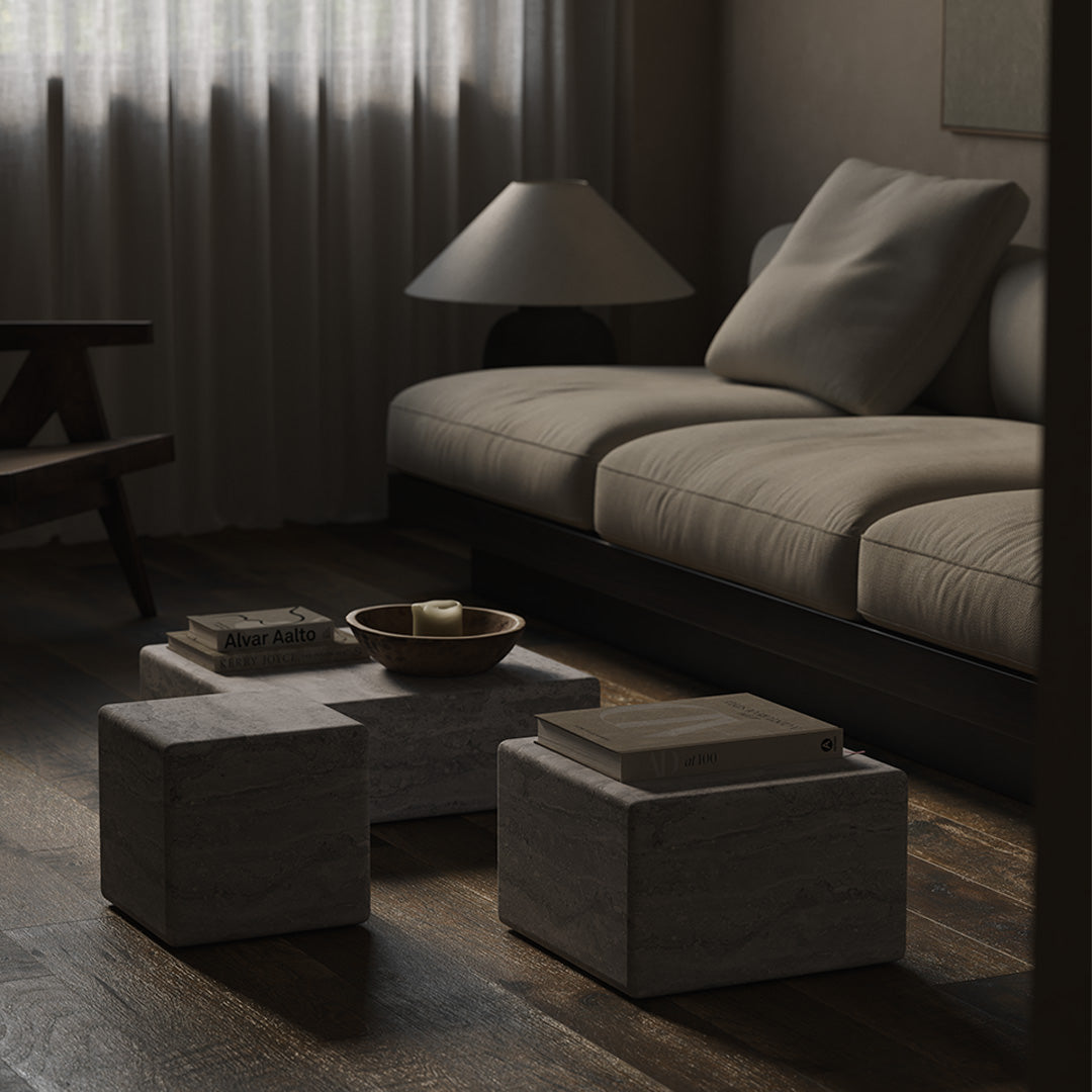 Cerazo grey travertine coffee tables - set of three