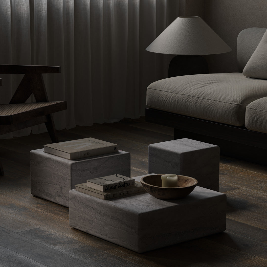 Cerazo grey travertine coffee tables - set of three