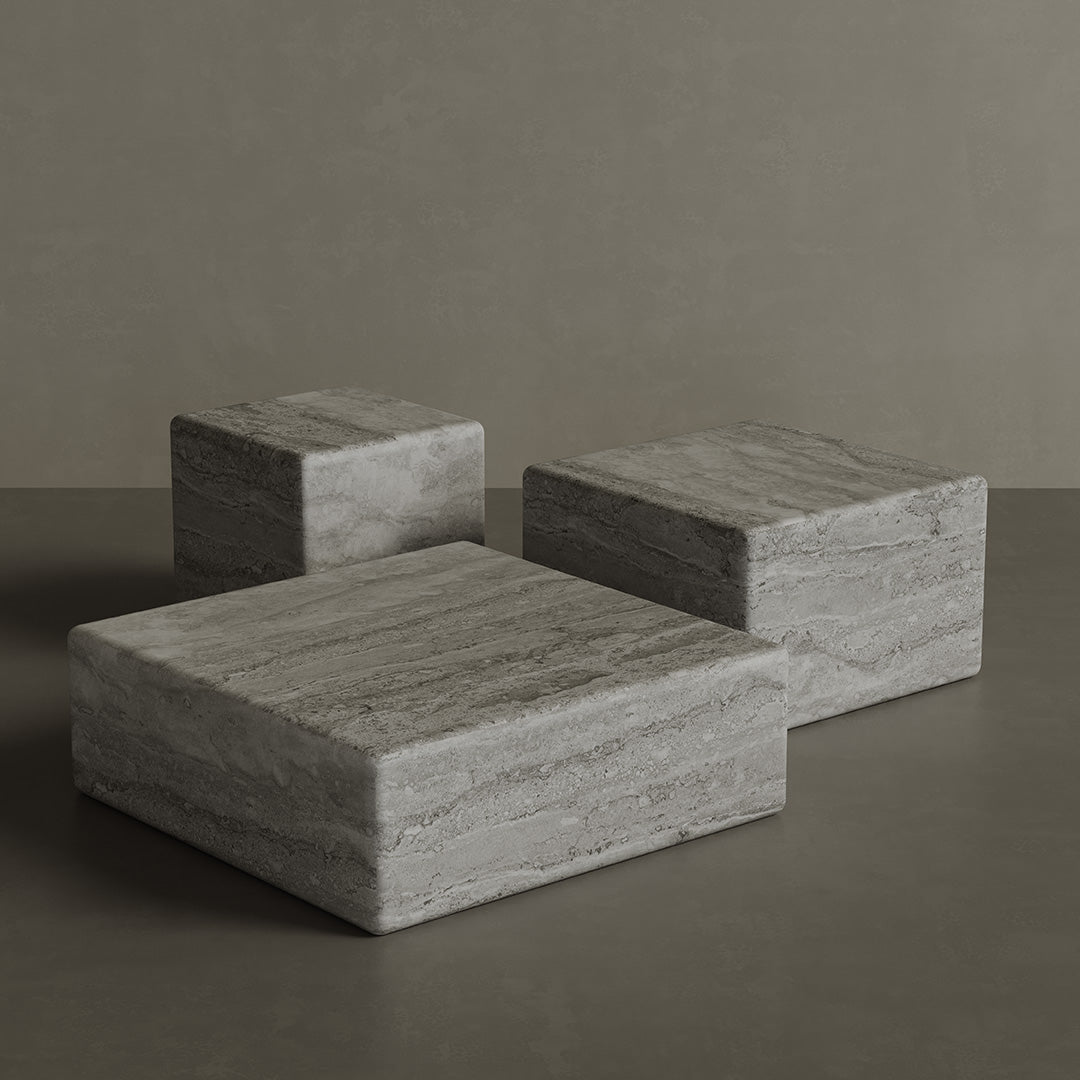 Cerazo grey travertine tables set of 3