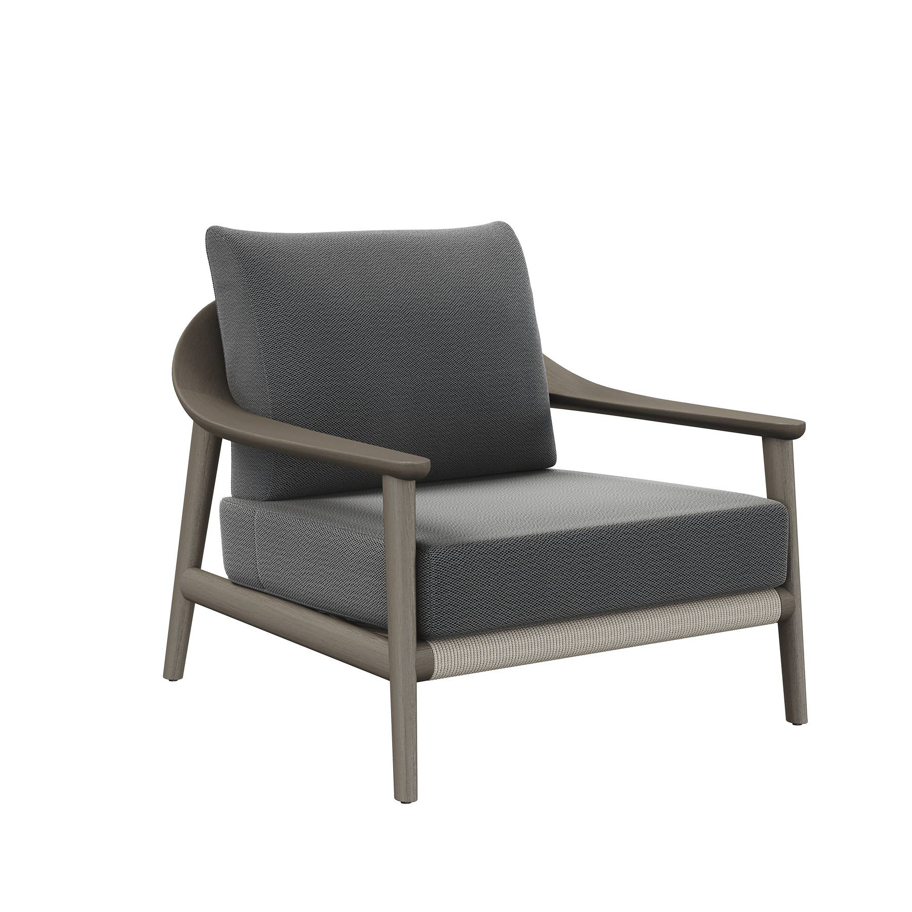 N1 Lounge Chair Dark Teak Rope Detailing Teak Wood Coal Textured Weave