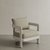 N3 Stone Sand canvas lounge chair, featuring soft, durable fabric in a gentle stone sand colour. The chair is supported by a sleek aluminium frame, blending modern design with comfort and durability, perfect for both indoor and outdoor spaces.