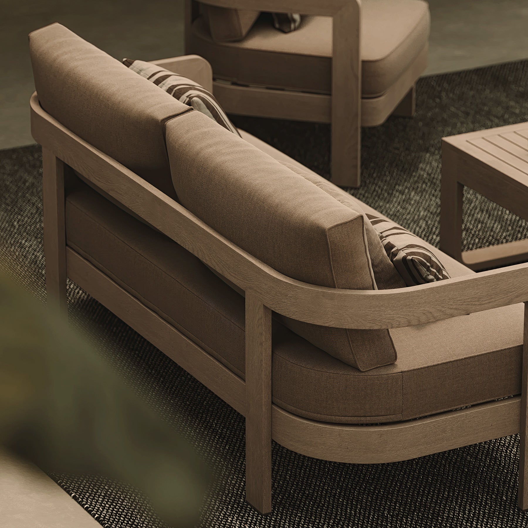 N3 wheat canvas three seater sofa life style image lounge chair rug