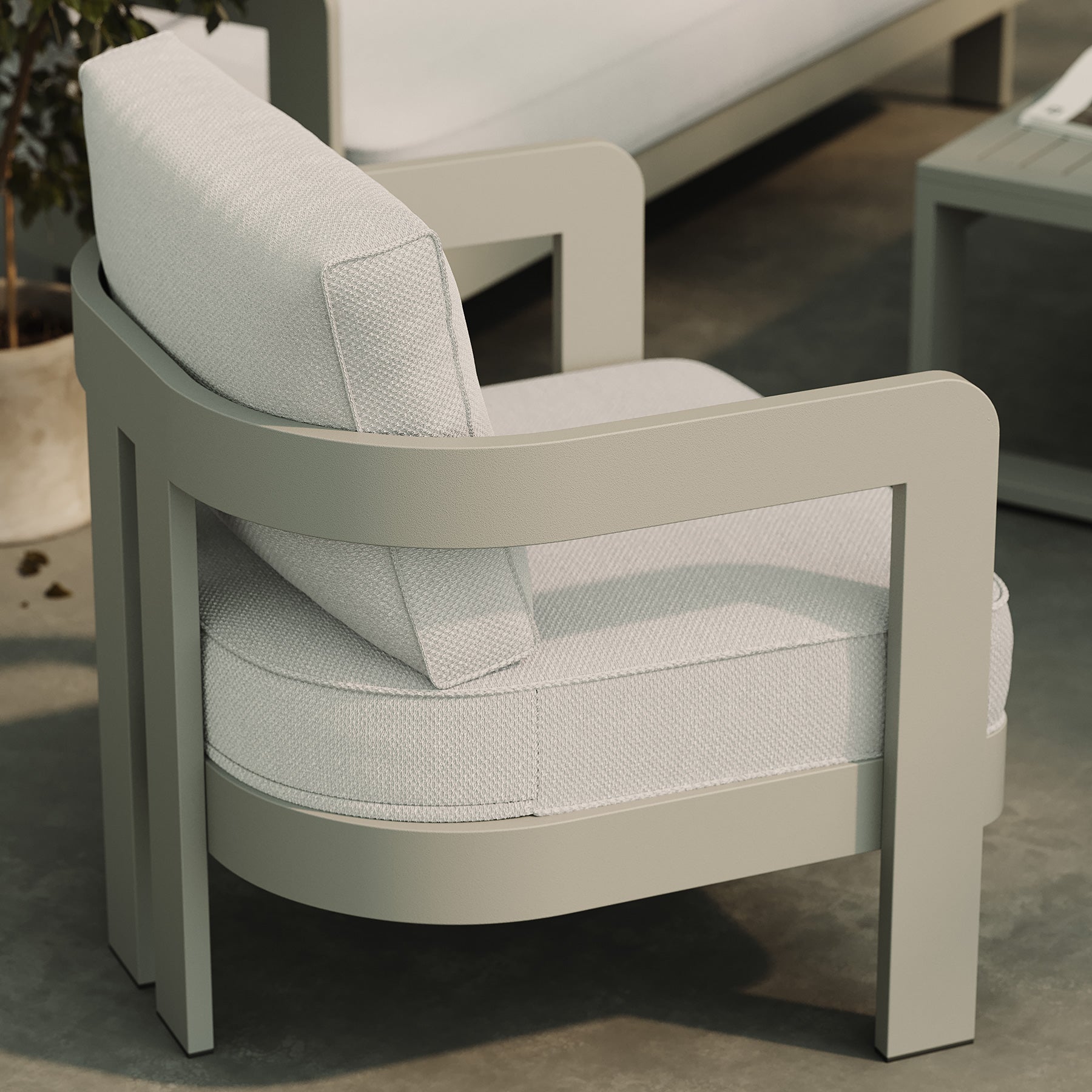Three Seater Sofa Lounge Chair Cirrus Textured Weave Taupe Coffee Table