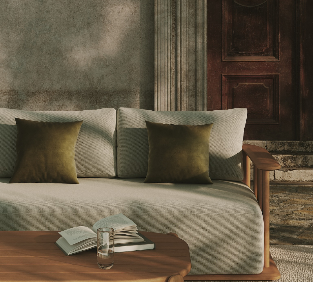 Outdoor sofa and coffee table in italian luxury home