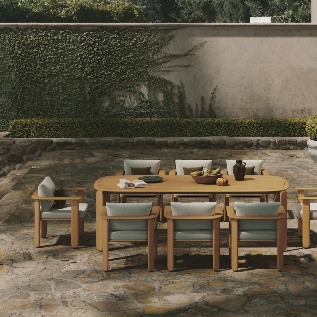 N4 dining table set in medium teak life style image