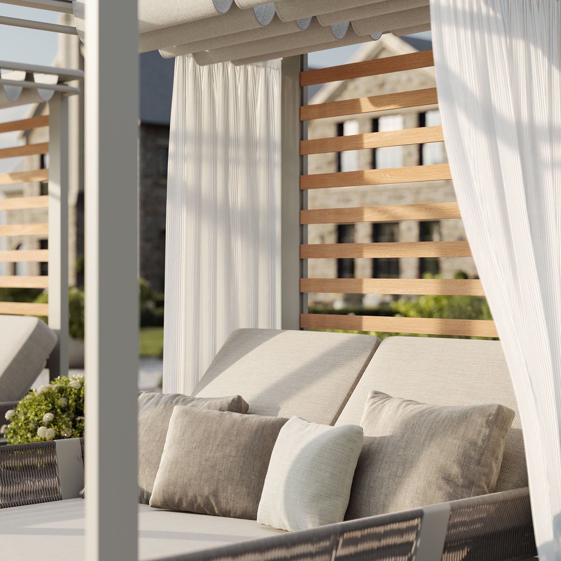 N7 Day Bed Teak Wood Aluminium Rope Detailing Natural Weave Lifestyle