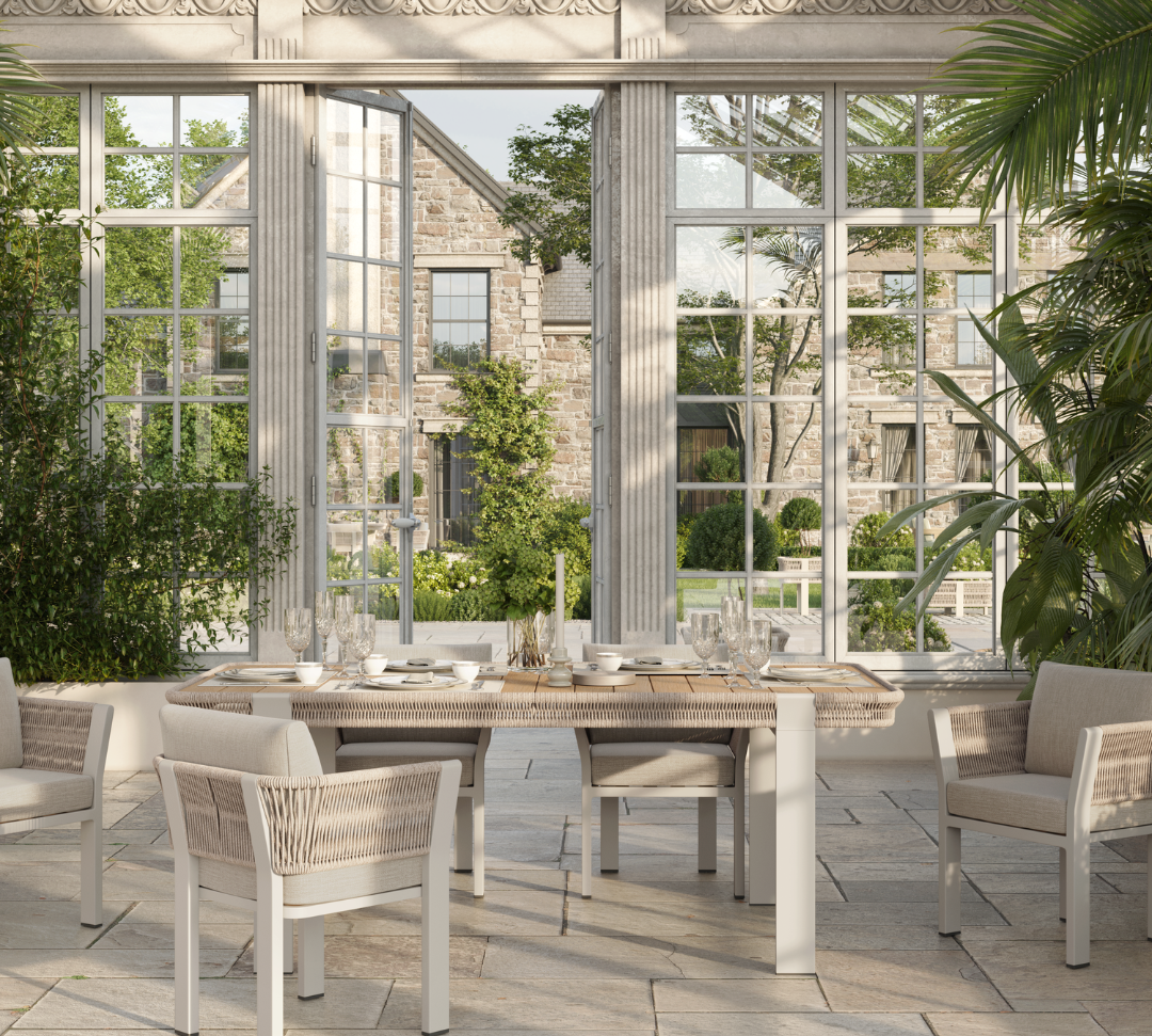 N7 luxury dining table set lifestyle image of outdoor furniture