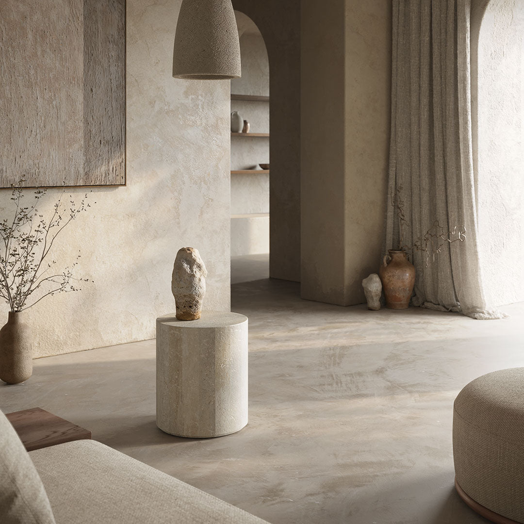 Porto White travertine side table 40cm