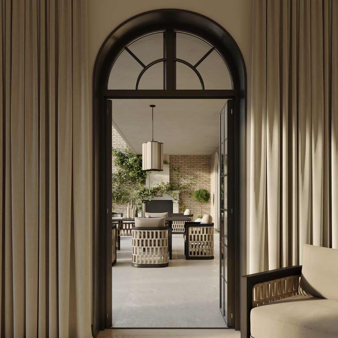 N2 dark teak outdoor furniture with modern rattan rope detail in luxury property that is used indoors too
