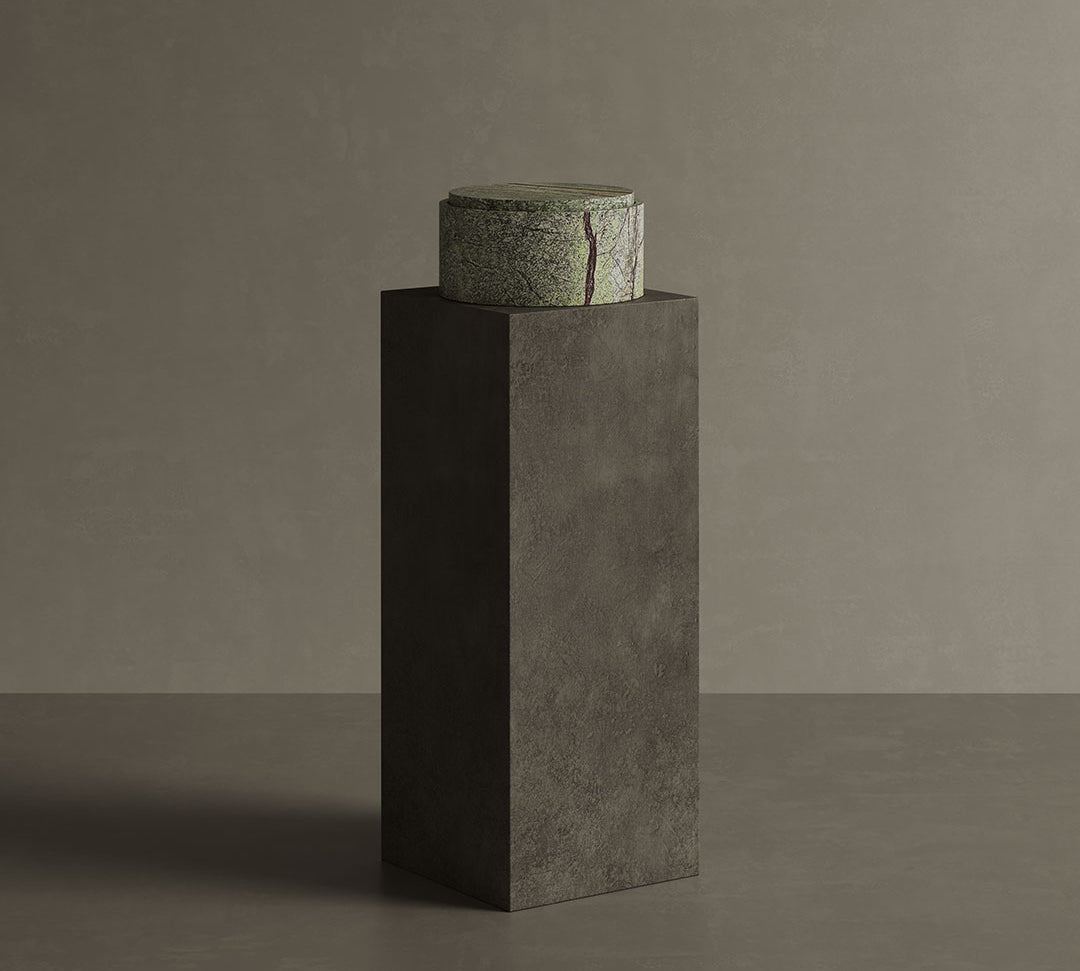 Caselle Forest Green Marble jar on pedestal