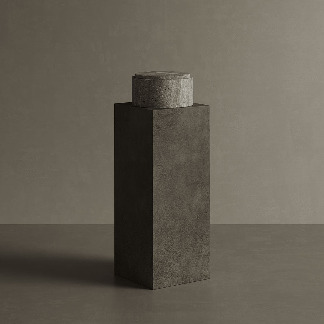 Caselle grey travertine jar on pedestal
