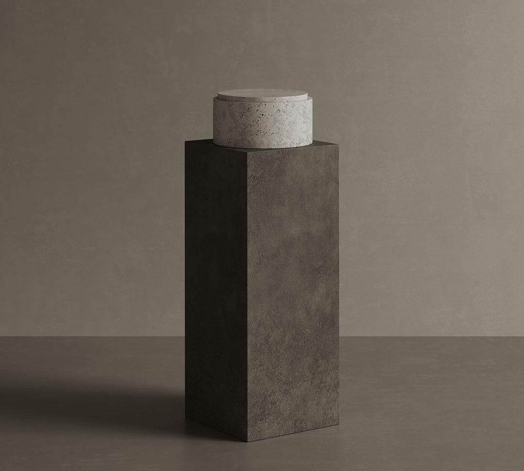 Caselle white travertine jar on pedestal