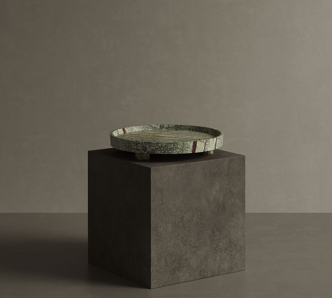 Caselle forest green marble tray on pedestal