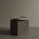 Caselle grey travertine tray on pedestal