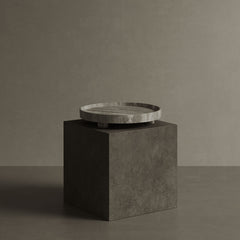 Caselle grey travertine tray on pedestal