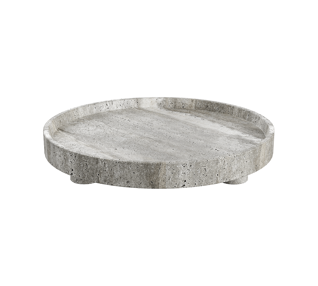 Caselle 45cm grey travertine round tray with feet