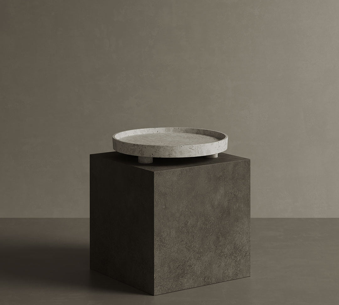 Caselle white travetine tray on pedestal