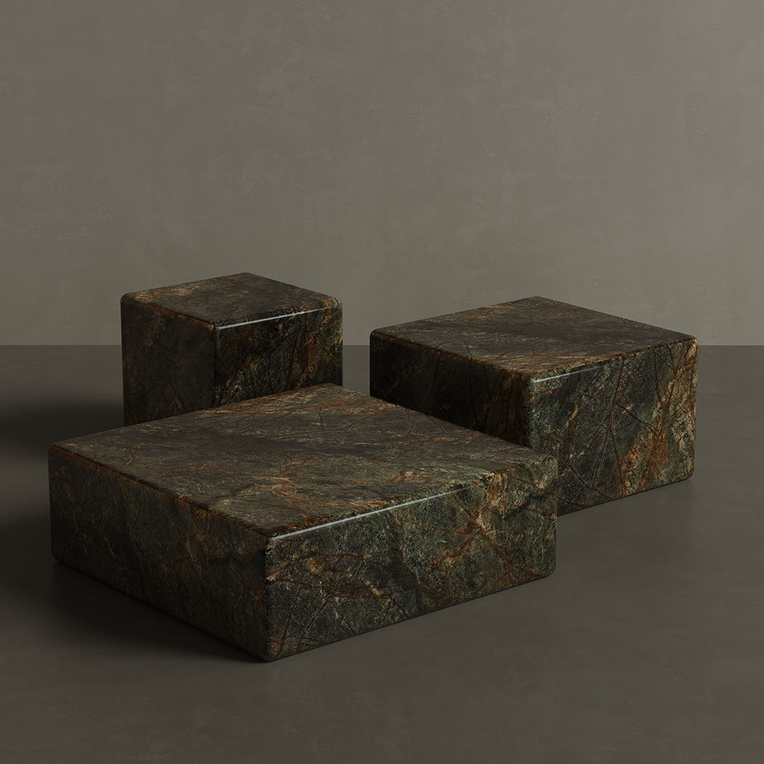 Cerazo Forest Green marble set of 3 tables