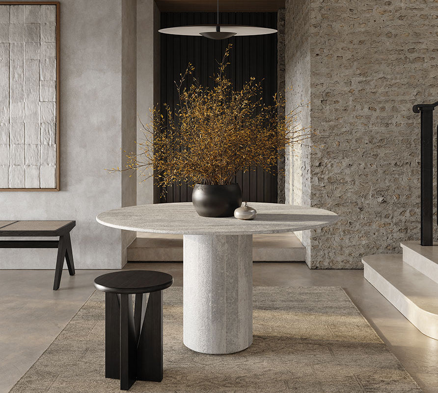 Golia Grey Travertine Round Dining Table