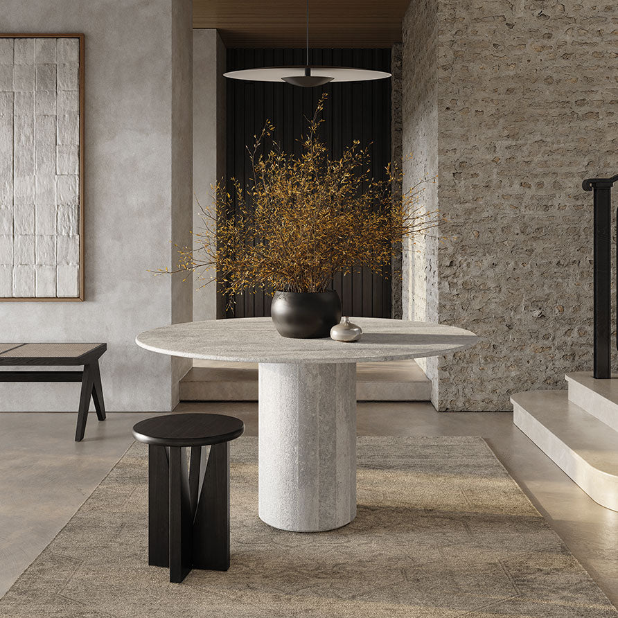 Golia Grey Travertine Round Dining Table