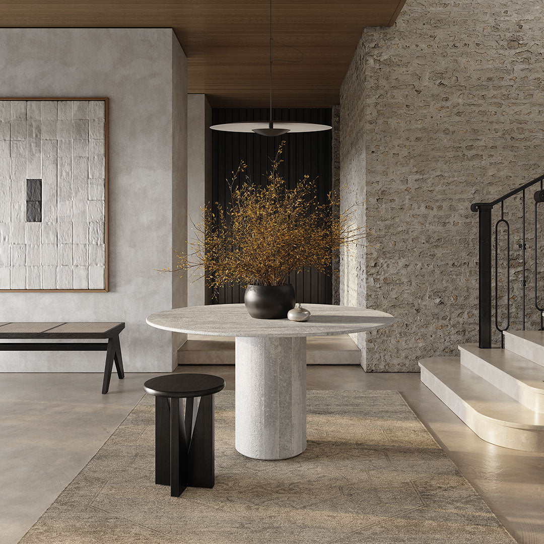 Golia Grey Travertine Round Dining Table
