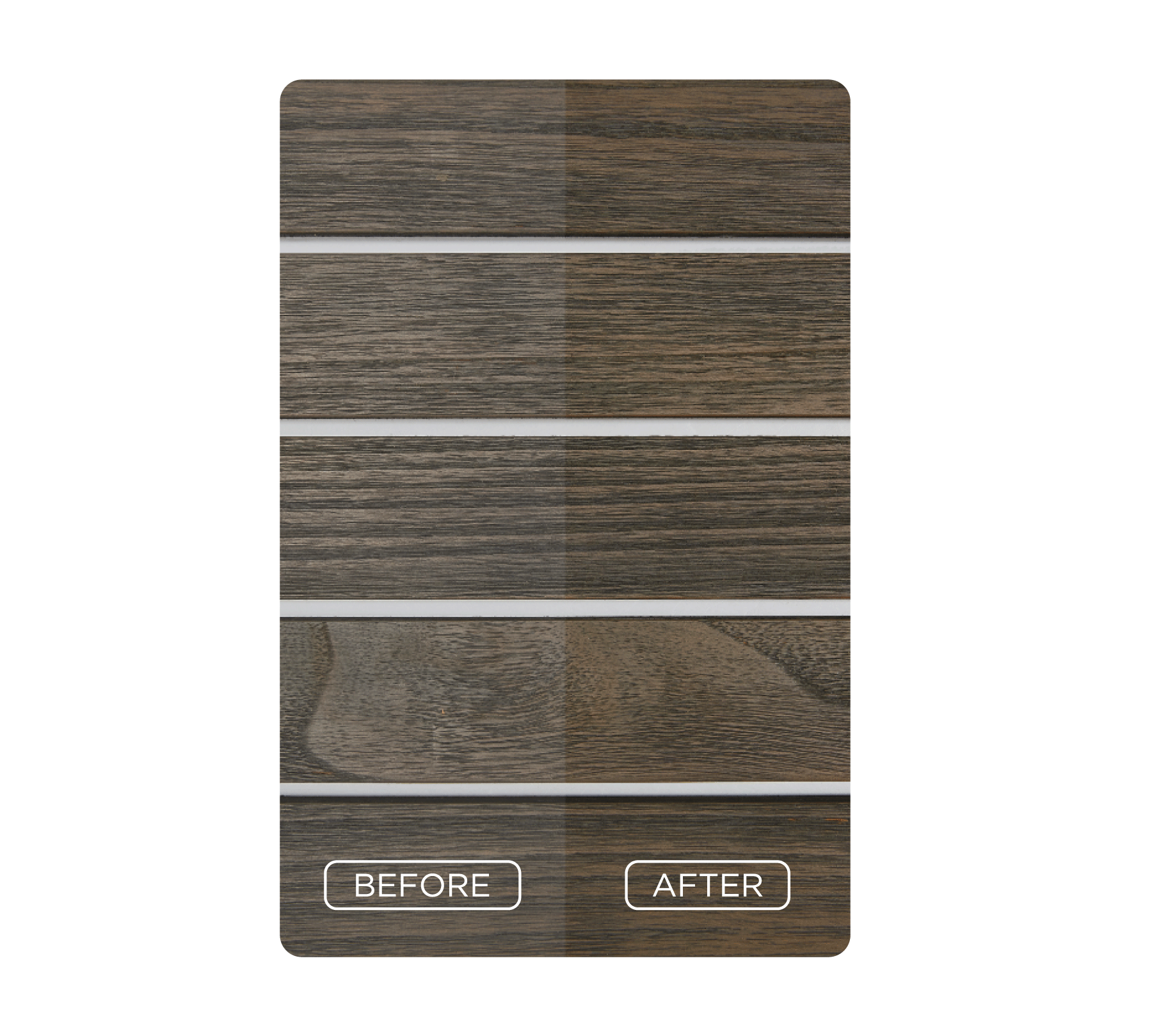 Grey-brown teak protector before and after