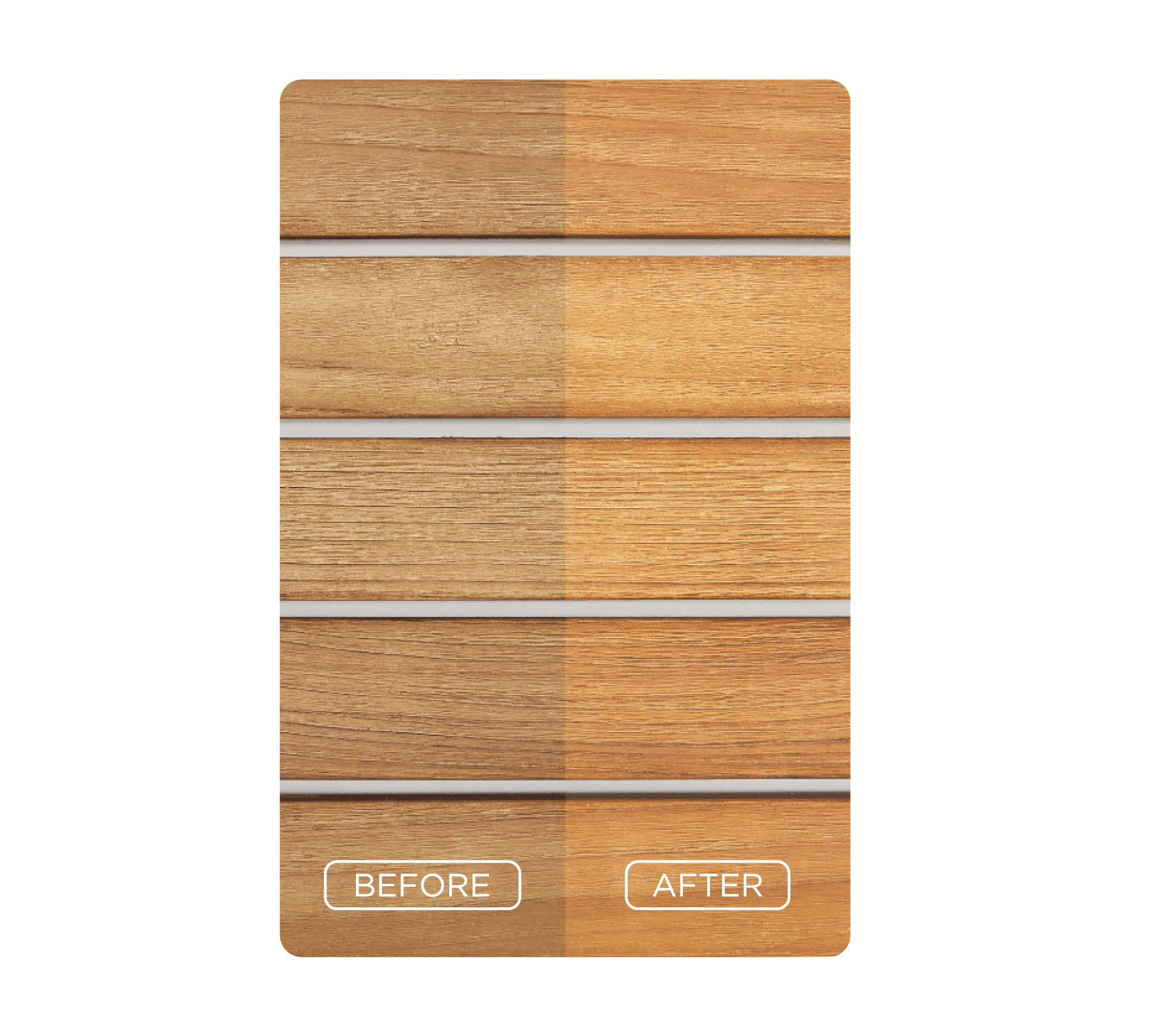Honey-brown teak protector before and after