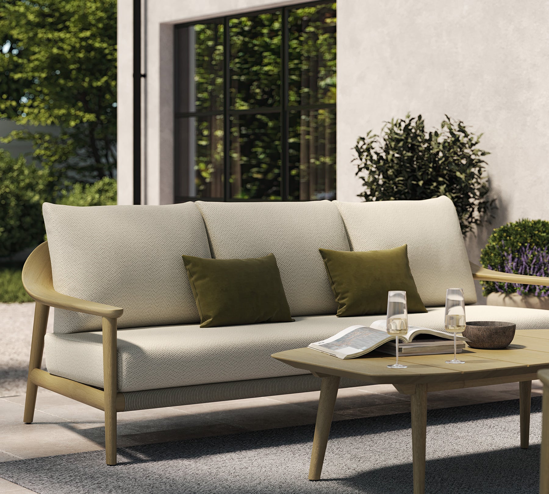 Three Seater Sofa Light Teak Coffee Table