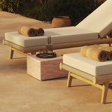 N1 Light Teak Sun Loungers and Cerazo Red Travertine 39cm table
