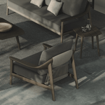 N1 luxury dark teak outdoor furniture with mid century inspired rope detail with lounge chair and sofa set