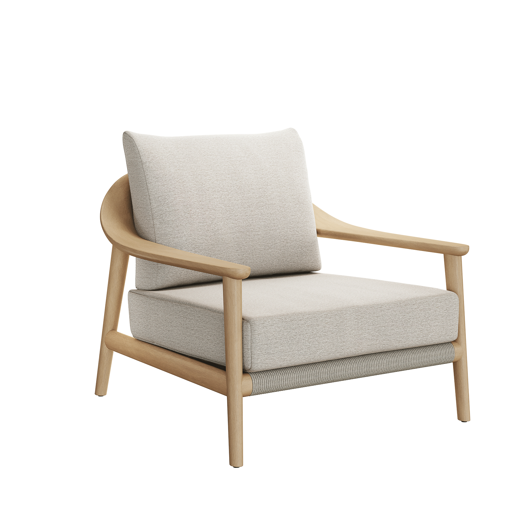 N1 luxury light teak outdoor furniture with mid century inspired rope detail garden lounge chair