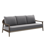 N1 luxury dark teak outdoor furniture with mid century inspired rope detail three seater sofa