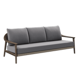 N1 luxury dark teak outdoor furniture with mid century inspired rope detail three seater sofa