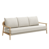 N1 luxury light teak outdoor furniture with mid century inspired rope detail three seater sofa