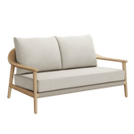 N1 luxury light teak outdoor furniture with mid century inspired rope detail garden two seater sofa