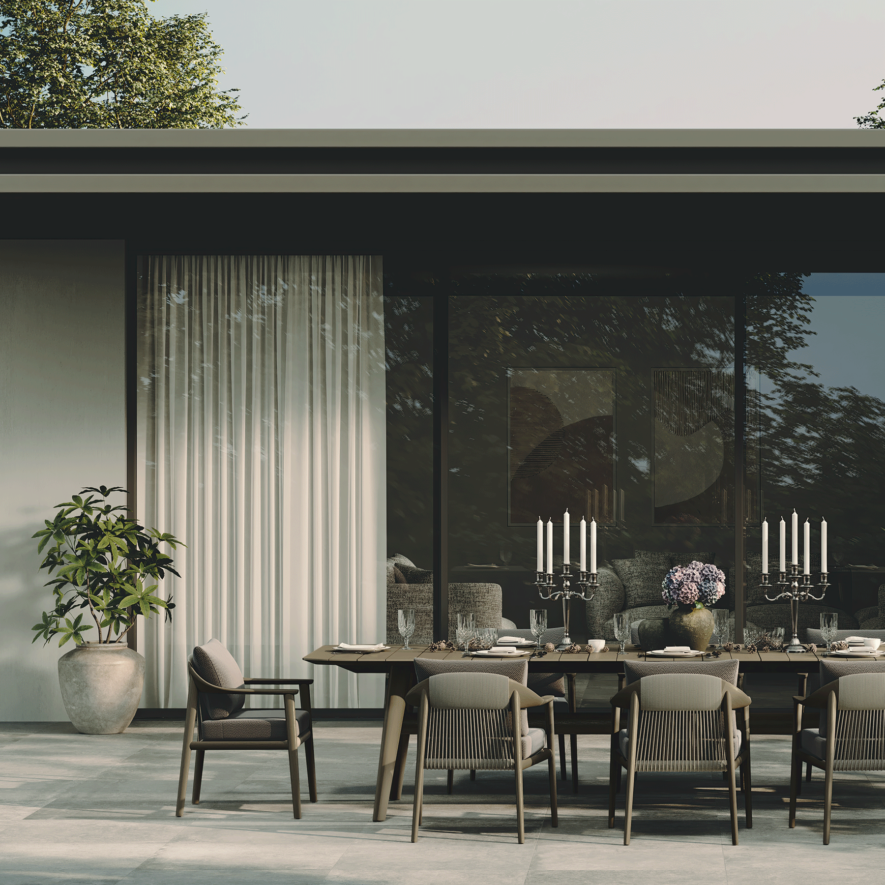 N1 Dark teak dining set life style image