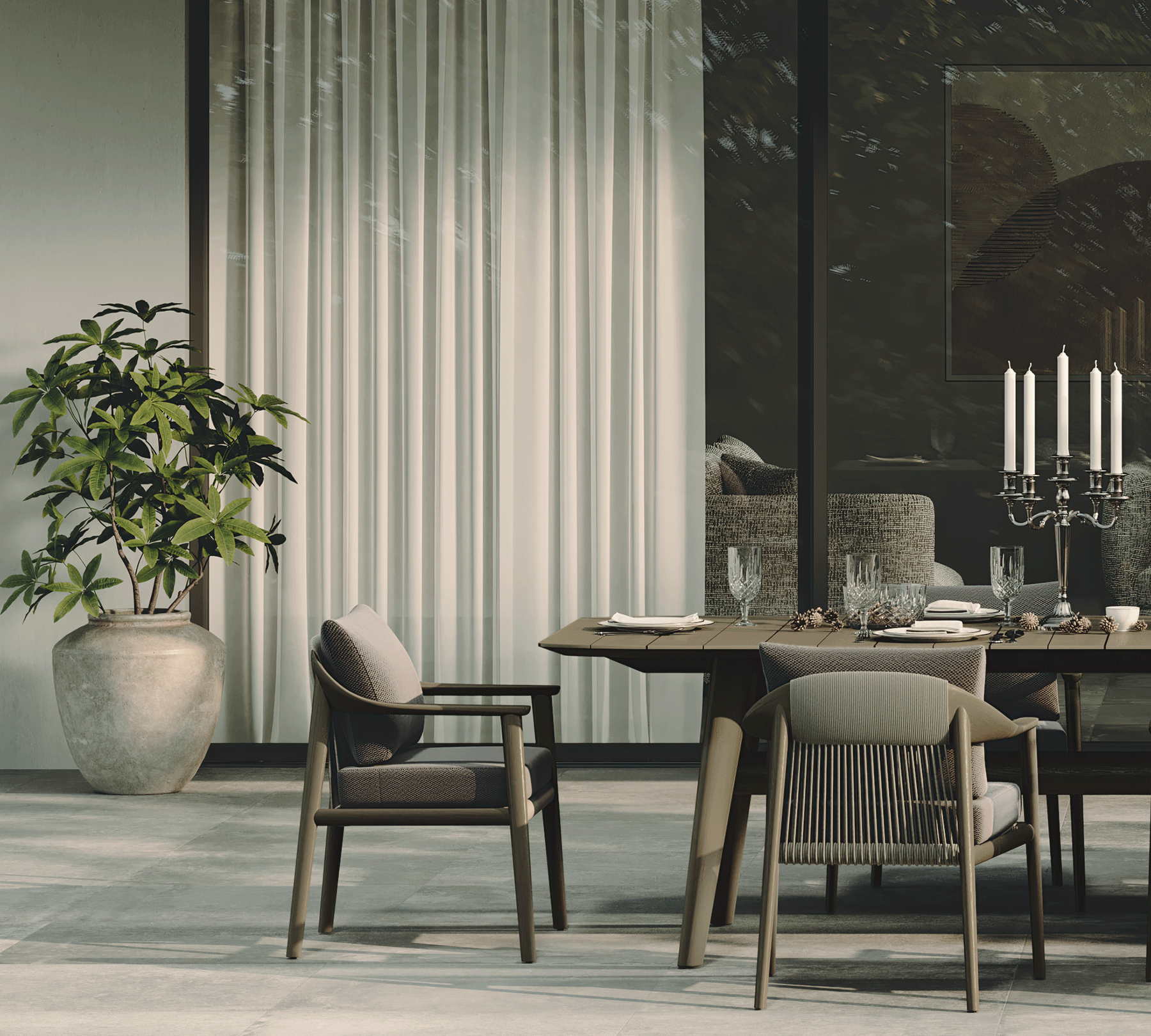 N1 Dark teak dining set lifestyle image