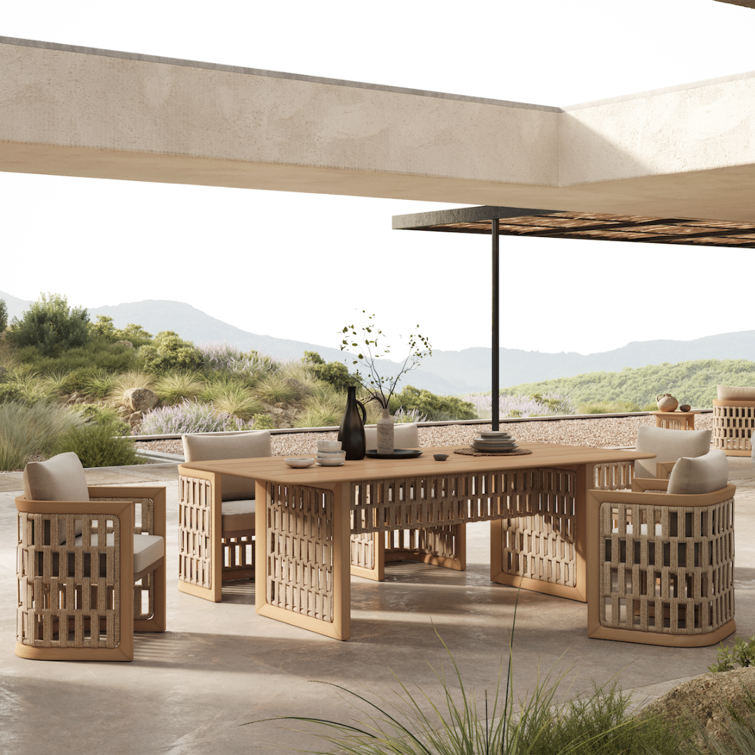 N2 dining table set life style image of luxury out door living