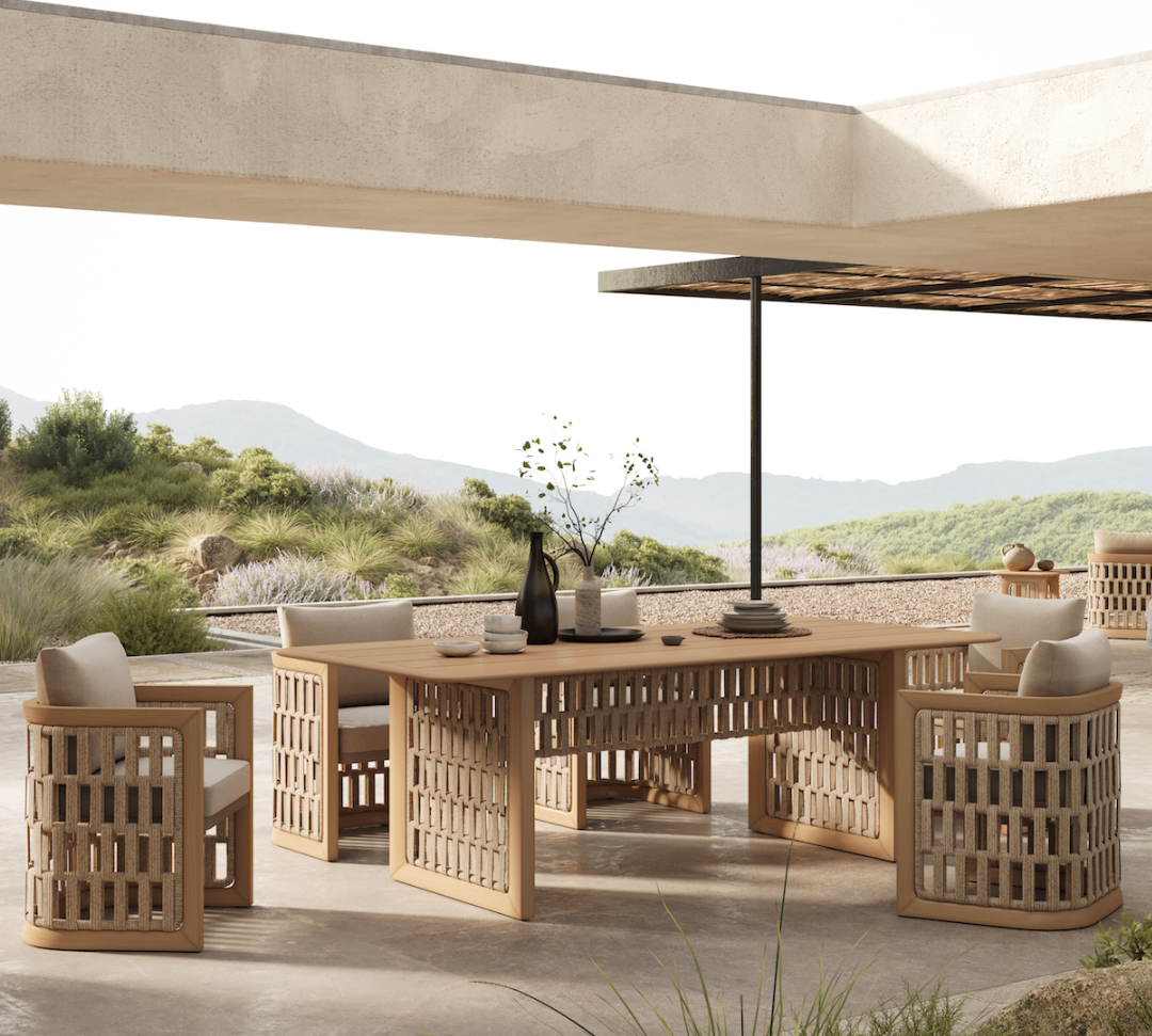 N2 dining table set life style image of luxury out door living
