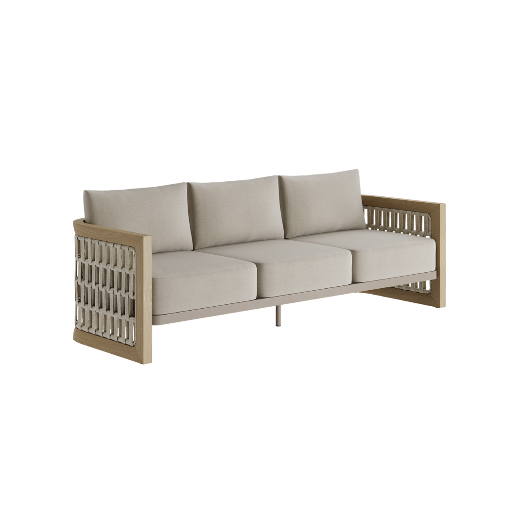 N2 Three Seater Sofa Light Teak Desert Canvas Aluminium Teak Wood