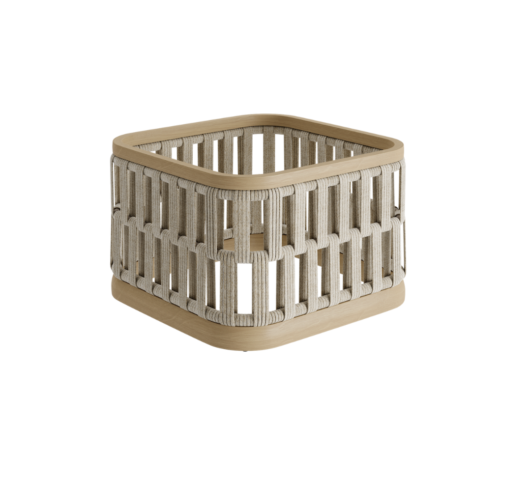 N2 planter light teak outdoor furniture with modern rattan rope detail 