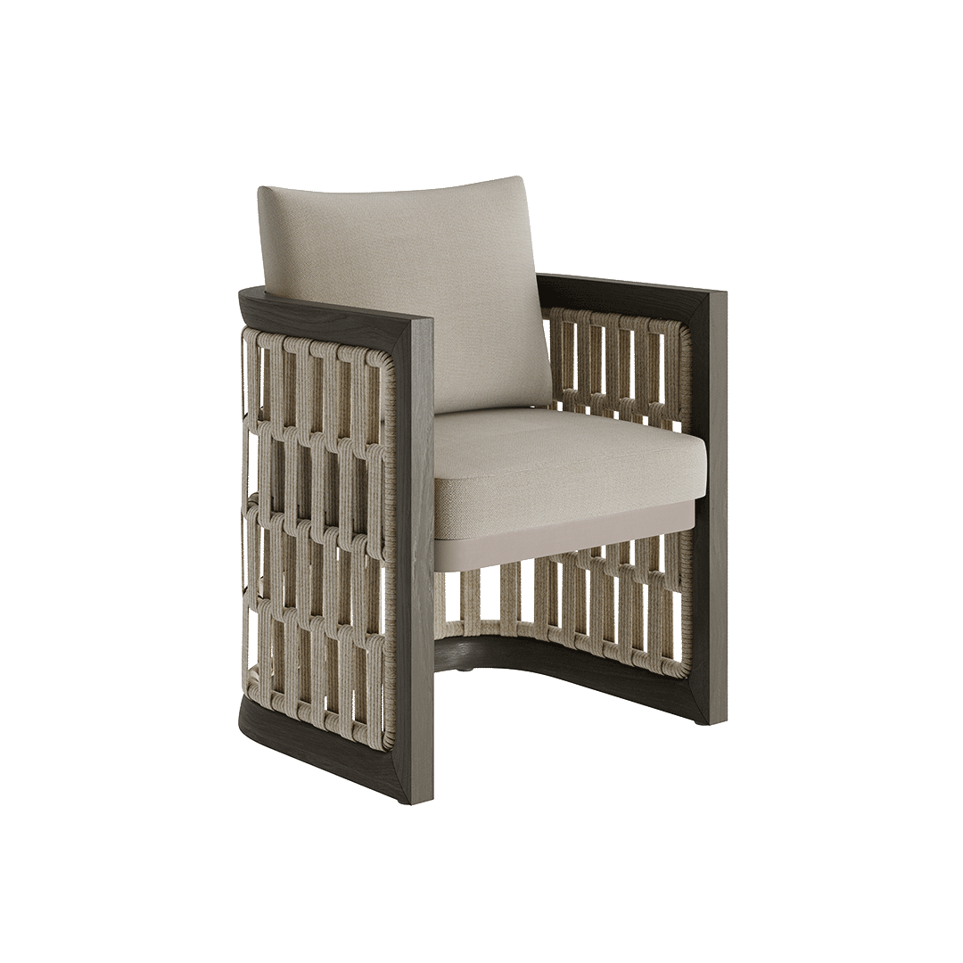N2 Dining Chair Dark Teak Desert Canvas Aluminium Teak Wood