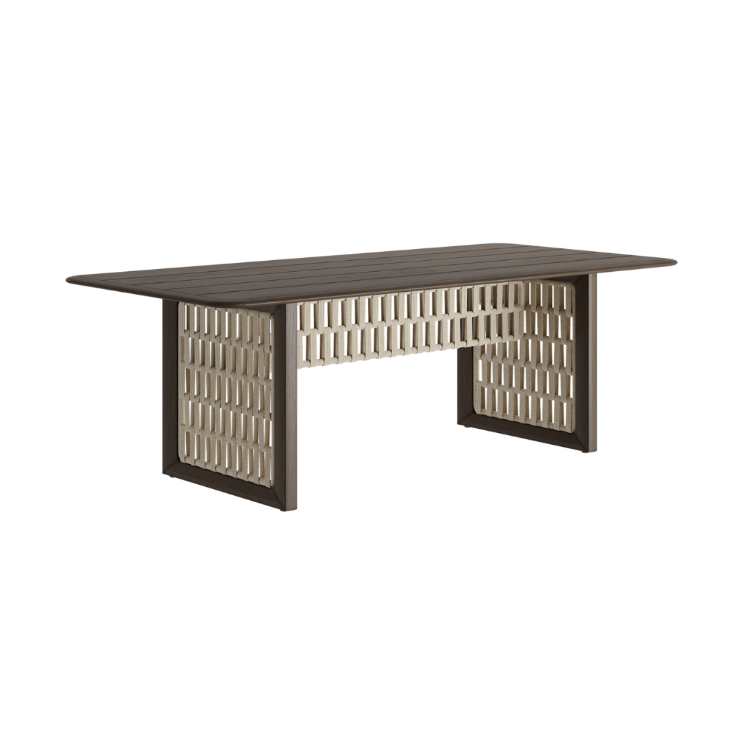 N2 dining table dark teak outdoor furniture with modern rattan rope detail product image