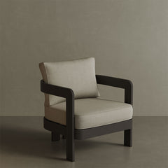 N3 Kohl Sand canvas lounge chair, featuring soft, durable fabric in a warm sand colour. The chair is supported by a sleek aluminium frame, combining modern design with comfort and functionality, perfect for both indoor and outdoor settings.
